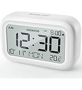 DOOMAY Digital Alarm Clock Bedside - Battery Powered Clock with LCD Display Volume Adjustable Sno...
