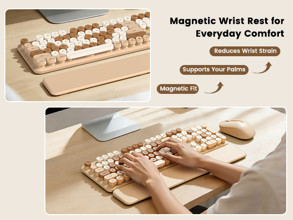 Magnetic wrist rest supports your palms for more comfortable typing in everyday work and study.