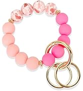 WEESMILE Silicone Key Ring Bracelet, Cute Keychain Wristlet with 2 Key Rings, Elastic Car Key Hol...