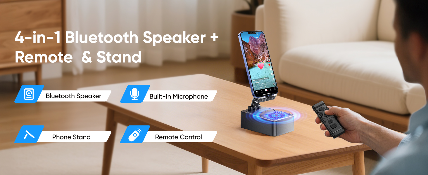 4-in-1 Bluetooth Speaker + Remote & Stand