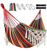 Posprica Brazilian Style Double Hammock with Fringe, 2 Person Patio Hammock for Backyard & Indoor...