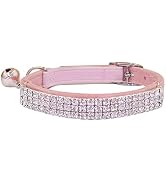 THAIN Rhinestones Cat Dog Collar Soft Velvet Safe Adjustable Collar Bling Diamante with Bells, 8-...
