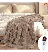 Heated Throw Blanket 50"x60", Electric Blanket with Bamboo Pattern, Luxury Faux Rabbit Fur & Soft...
