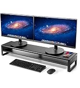 Vaydeer 2 Tiers Dual Monitor Stand Aluminum Monitor Riser with Wireless Charging and 4 USB 3.0 Hu...
