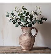 8.1" Ceramic Rustic Vase with Handles, Farmhouse Vase for Home Decor, Terracotta Vase and Vintage...