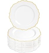 Conflech 100 PCS Gold Dessert Plastic - 7.5 inch White & Gold Plastic for Party Cake Plates Elega...