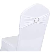 Jieqier White Chair Sashes, 25PCS Spandex Sashes Bows, Chair Cover Bands with Buckle Slider for B...