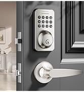 Keyless Entry Door Lock Deadbolt with Handle Set, Keypad Door Lock with Handle Smart Door Locks f...