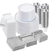 BESTVIP 700PCS Silver Disposable Dinnerware Set (100 Guests), Plastic Plates for Party, Wedding, ...