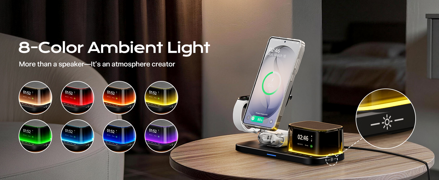 5-in-1 Charging Station with 8 Color Light