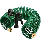 AUTOMAN Coil Garden Hose 25 ft, EVA Curly Water Hose with Brass Connectors, Recoil Garden Water H...
