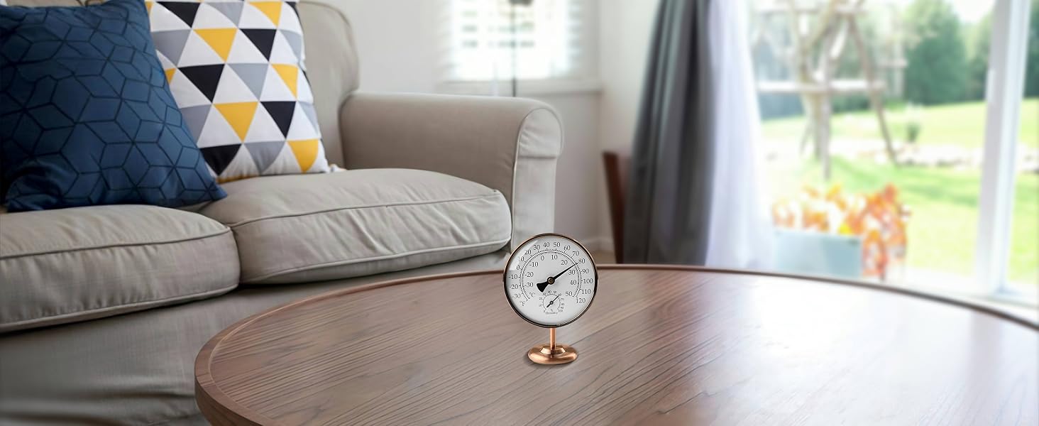 Indoor thermometers and humidity gauge measure indoor conditions, for living room, house, home