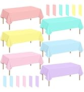 mwellewm 12 Packs Pastel Table Cloths for Parties Plastic 54x72 Inch Rainbow Pastel Tablecloth Di...