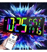 KMMKGG 17.2" Large Digital Wall Clock Bluetooth Sync time,Precise Clocks with Remote Control, RGB...