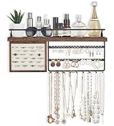 Mkono Hanging Jewelry Organizer Wall Mounted Jewelry Organizer Necklace Holder with Rustic Wood S...