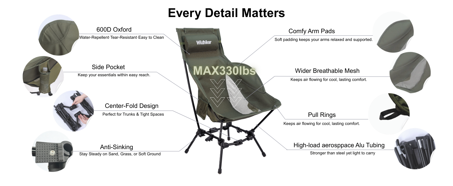 Wildhiker high back camping chairs details