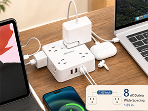 2 Prong Power Strip with 6 Cable Clips,2 Prong to 3 Prong Outlet Adapter, Two Prong Surge Protector