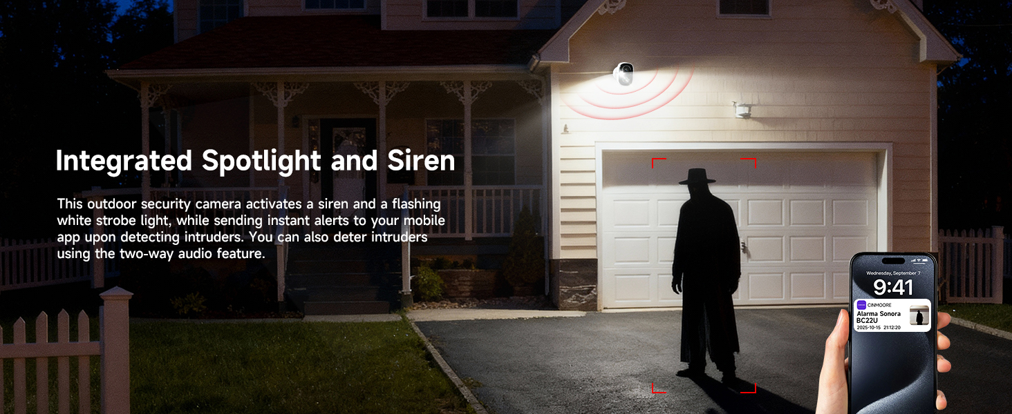 Security Cameras Wireless Outdoor, 2.5K Battery Powered AI Motion Detection Spotlight Siren Alarm