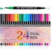 Dual Brush Markers for Adult Coloring Books, 24 Colored Journal Planner Pens Fine Point Marker fo...