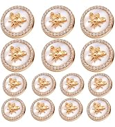 14pcs Metal Buttons for Clothes, Gold Metal Button with Bees Pattern and White Rhinestone, 2 Size...