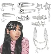 YAEISM 10PCS Star Hair Clips Y2K Silver Hair Clips Metal Star Barrettes 8 Shapes Pentagram Hair S...