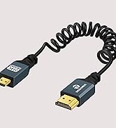 Thsucords 8K Right Angle Micro HDMI to HDMI Coiled Cable 3.3FT, 90 Degree HDMI to Micro HDMI Male...