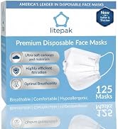 Litepak 125-Pack Disposable Face Mask Premium Comfort Earloops with Dispenser Box (White)