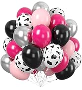 Cow Printed Balloons Pink and Black, 60PC Cowgirl Balloons, Metallic Silver Pastel Hot Pink Black...
