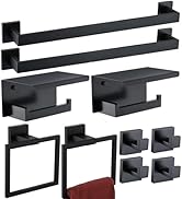 Bathroom Towel Bar Set 10 Pieces Matte Black Square Modern Bathroom Hardware Set SUS304 Bathroom ...