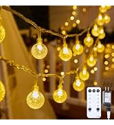 Crystal Globe String Lights Plug in - 33 ft 100 LED Globe Fairy String Lights with Remote and Tim...