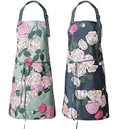 DILLMAN 2 Pack Floral Aprons with Pocket Blooming Womens Waterproof Adjustable Cooking Aprons Kit...