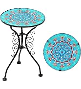 baterysu Outdoor Patio Side Table, 14”Round End Table Accent Table Outdoor Coffee Table Small Por...