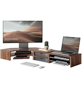 Fenge Dual Monitor Stand, 2-Tier Corner Monitor Riser with Drawer and Slide-out Tray, Triangle De...