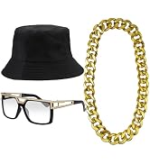 ONUPGO Hip Hop Costume Kit 80s/90s Rapper Accessories Bucket Hat Sunglasses Gold Chain Necklace O...