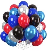 Paready Red Black Blue Balloons Set, 60Pcs Latex Balloons, 12Inch Metallic Blue Silver Balloon Re...