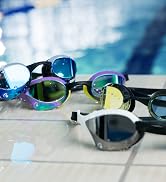 closeup of arena swim goggles Cobra Ultra Swipe in limited edition colors on the side of the pool