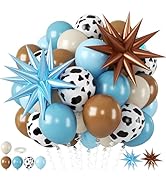 Biapian Cow Print Balloons, 12 Inch Light Blue Brown Cow Balloons Sand White with Star Foil Ballo...