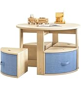 EXPERLAM Toddler Table and Chairs Set, Round Kids Table and Chairs with 4 Storage Drawer Chairs a...