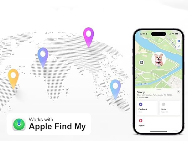 MYIWB Dog Tracker Works with Apple Find My, Global Real-Time Location