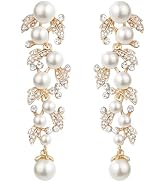 EVER FAITH Women's Austrian Crystal Simulated Pearl Bridal Leaf Dangle Earrings