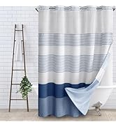 No Hook Shower Curtain and Liner Set,Navy Blue Boho Striped Shower Curtain for Bathroom Cotton 75...