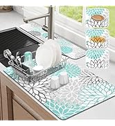 Findosom 2PCS 12" x 20" Dish Drying Mat & 24" x 5.5" Sink Splash Guard, Super Absorbent & Cuttabl...