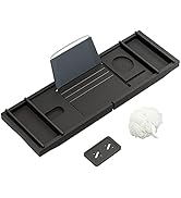 Domax Bathtub Caddy Tray Expandable Bamboo Tub Tray for Luxury Bath with Book Holder and Free Soa...