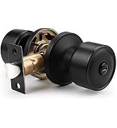 knobelite 1 Pack Door Knob Privacy Function Keyless Lock Black Interior Round Door Lock, Flat Doo...