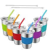 Stainless Steel Kids Cups with Straws and Lids, 6 Pack 12oz Leak Proof Sippy Cups, Unbreakable To...
