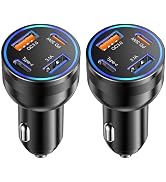 65W USB C Car Charger, 2 Pack 4 Ports iPhone 15 USB-C Car Charger Adapter Fast Charging, PD3.0 & ...