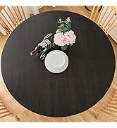 LIBERECOO Round Vinyl Fitted Tablecloth with Flannel Backing Elastic Edge Plastic Table Cover - B...