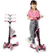 3 Wheel Scooter for Kids with Foldable Seat, Adjustable Handlebar Height, Lean-to-Steer Ride On T...