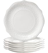 SOUJOY Set of 6 Porcelain Dinner Plate, 10.5'' White Dinner Dish, Embossed Printing Dinnerware Pl...