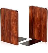 Book Ends, Non-Slip Bookends, Heavy Duty Wooden Bookend Support for Books and Movies (1, Square b...